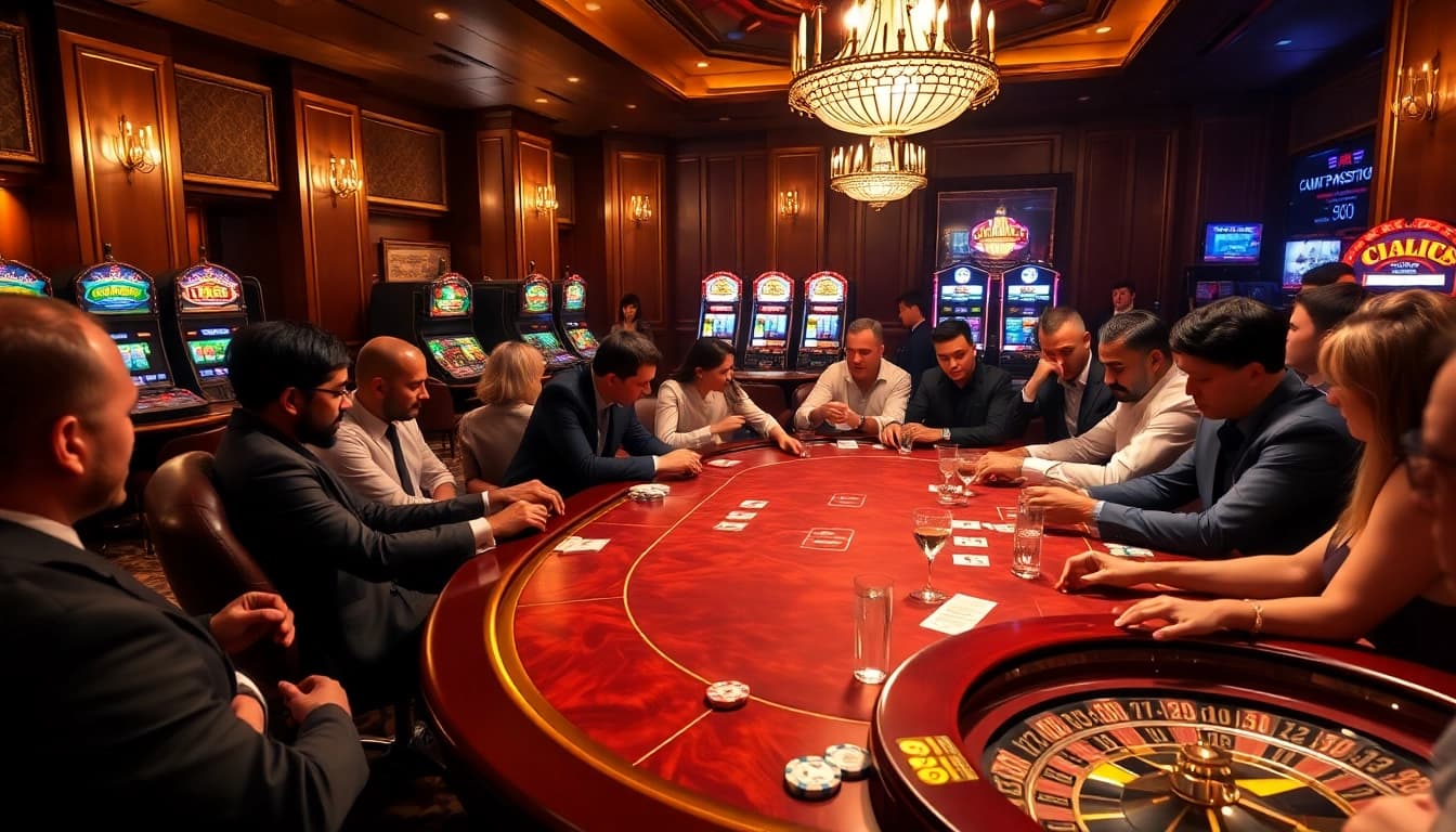 Experience the thrill of gambling at B52club with high-stakes poker at an elegant casino table.