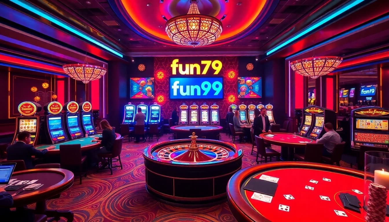 Experience the excitement of fun79 at an upscale casino filled with vibrant games and luxury.