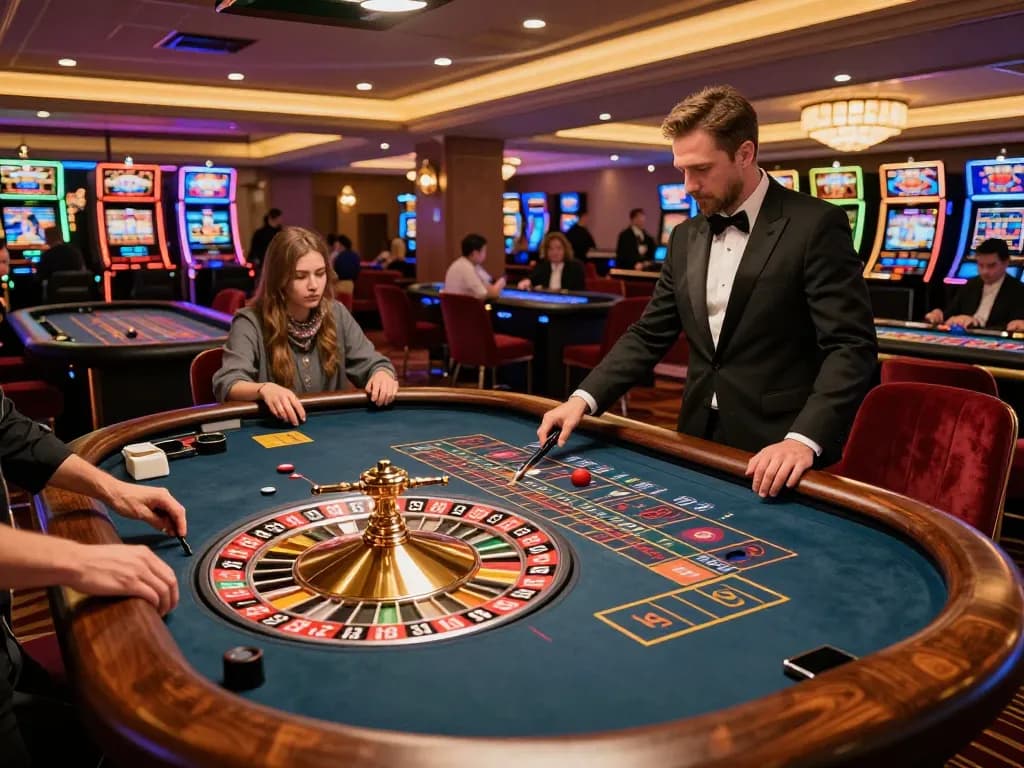 Place your bets at the Tr888 roulette table in an upscale casino setting