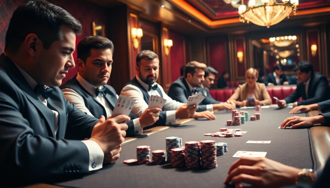 Engaging Casino players strategizing their moves at a luxurious table