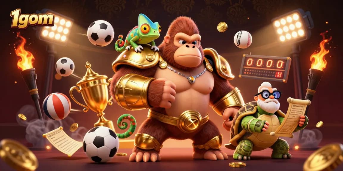 Experience thrilling sports betting with 1gom at this dynamic gambling illustration featuring engaging characters.