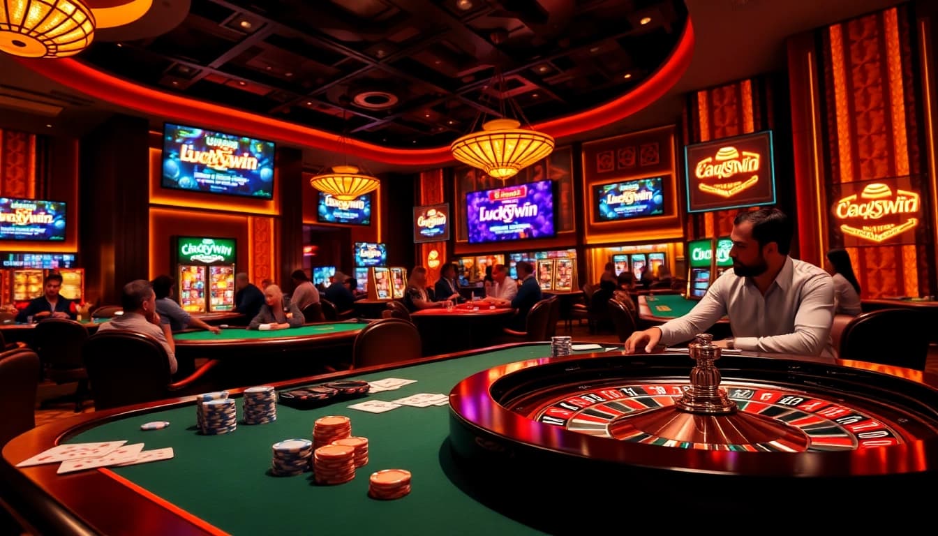 Experience high-stakes action at https://luckywin.name with luxury casino tables and excited players.