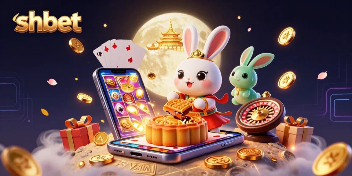 Winning at shbet with a festive lunar scene featuring a rabbit and casino elements.