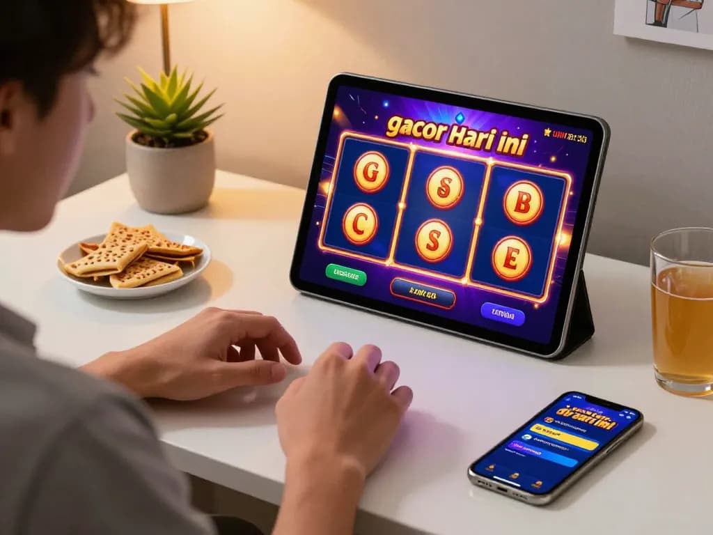 Engaging experience playing slot gacor hari ini on tablet in a cozy home setup.