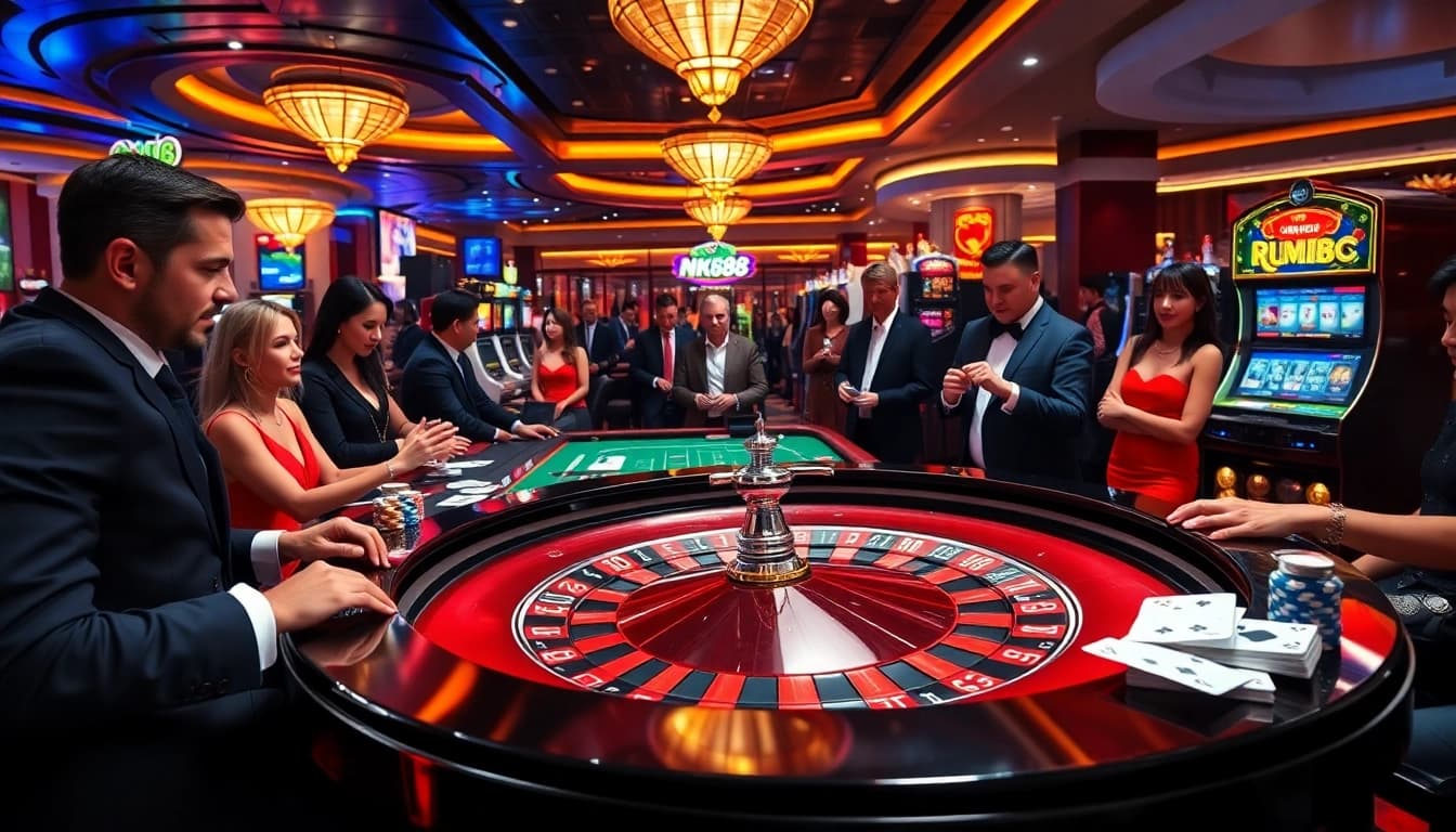 NK88 roulette table highlights thrilling casino action with bright visuals and engaging players.