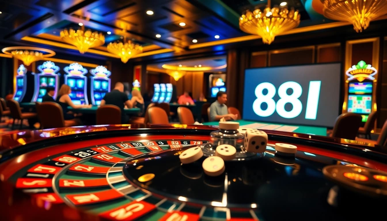 Experience the excitement of 88I with players enjoying roulette and poker in a luxurious casino atmosphere.