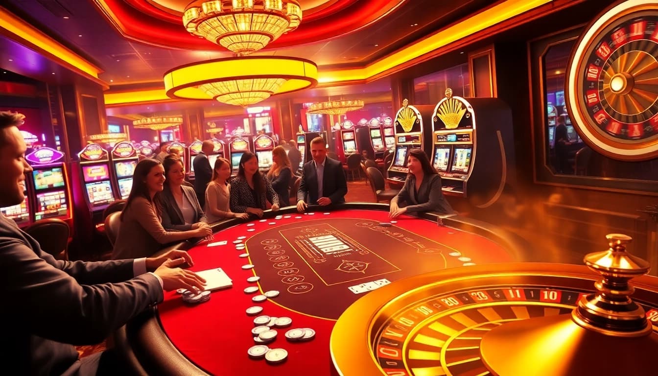 B52club energizes players at a luxurious blackjack table in a vibrant casino setting.