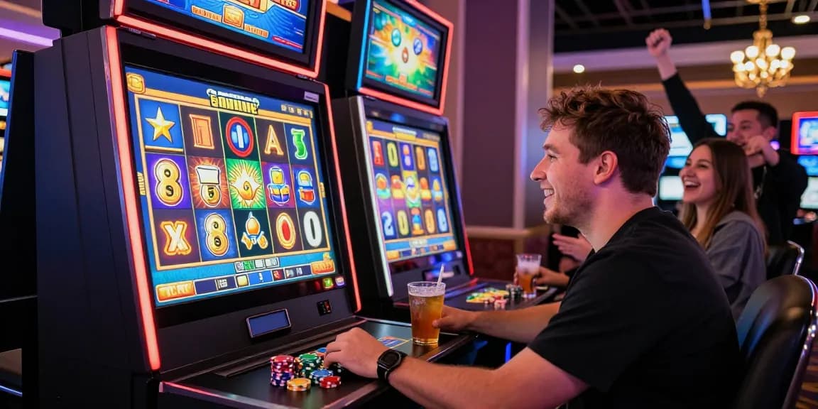 Player enjoying bonus buy slots at a modern casino with vibrant graphics and an exciting atmosphere