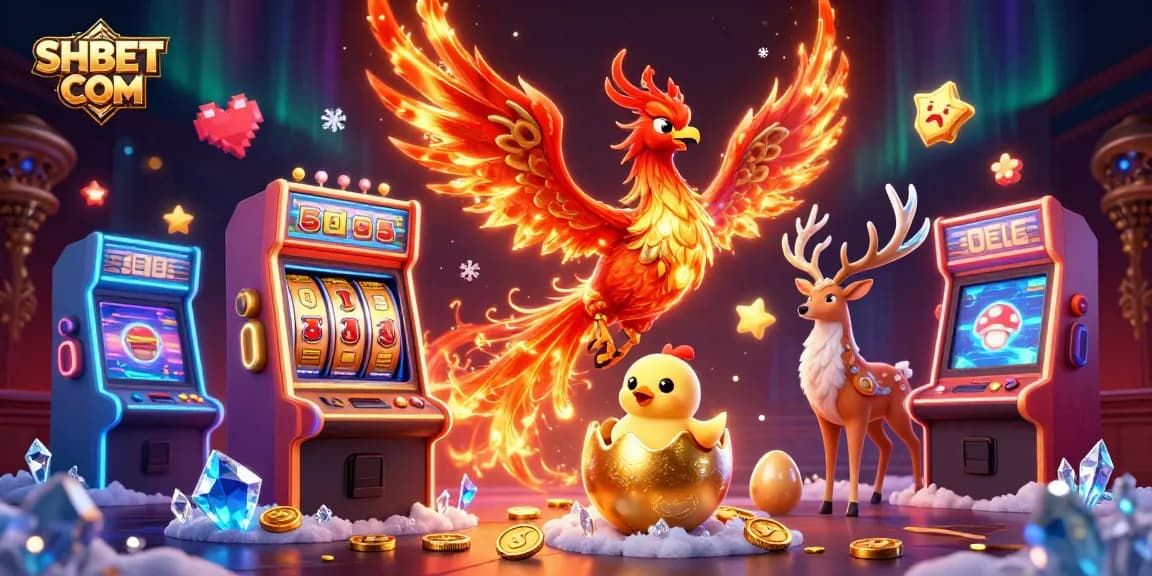 Spin the reels of SHBET COM with the fiery phoenix and vibrant gaming elements in action.