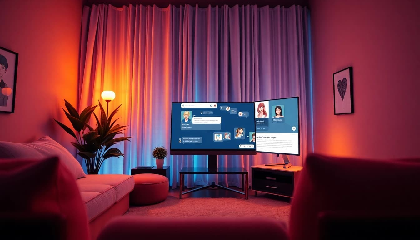 Engaging in free sex ai interactions with vibrant AI character avatars in a cozy digital space.
