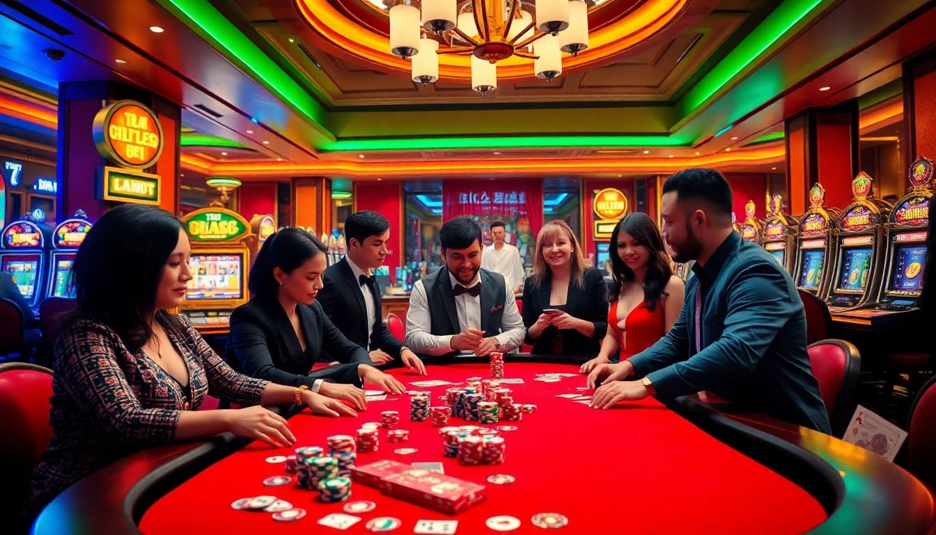 Kèo nhà cái action at a vibrant casino table with enthusiastic players engaging in a thrilling game.