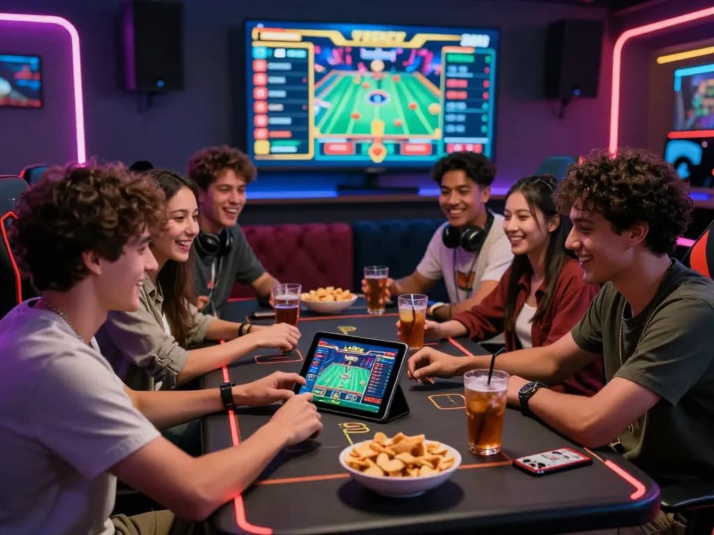 Group enjoying live casino games on bong99 with engaging gameplay and snacks.