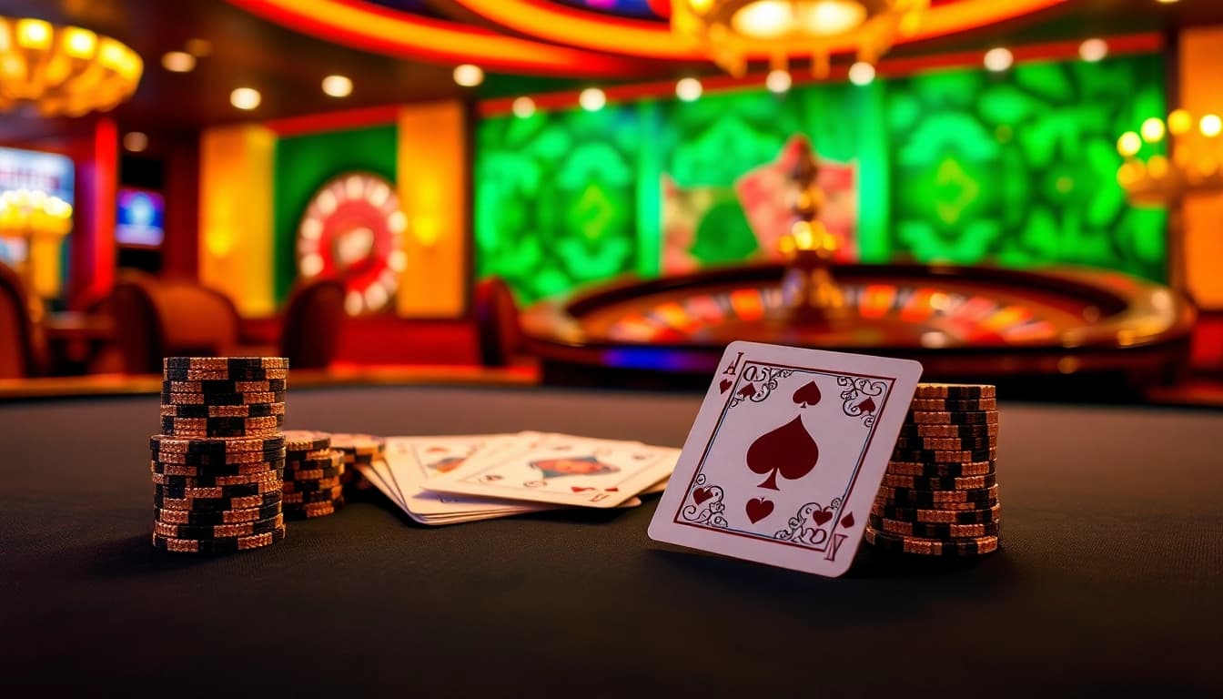 Experience high-stakes excitement at hm88 net with chips and cards on a luxurious poker table.