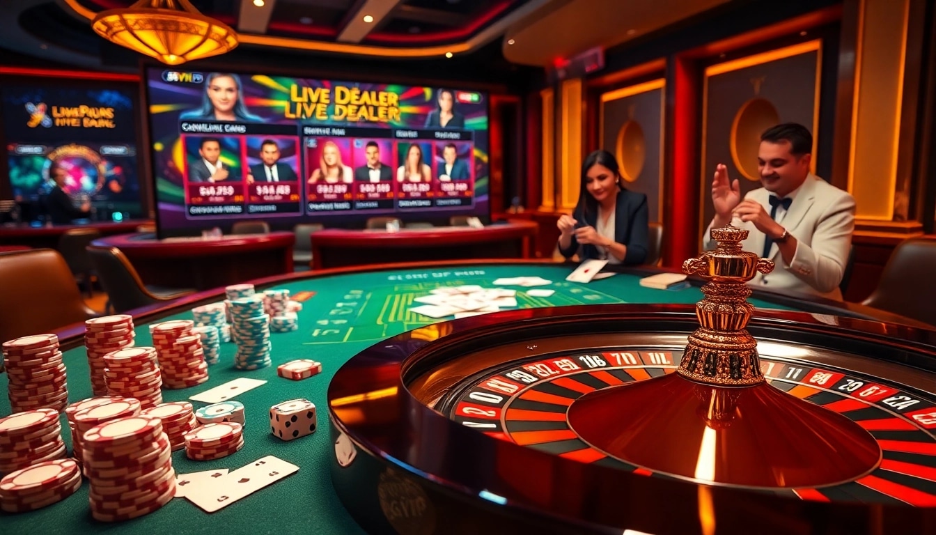 Engaged gamblers enjoying their time at https://68vip.co/ with vibrant casino elements and excitement.