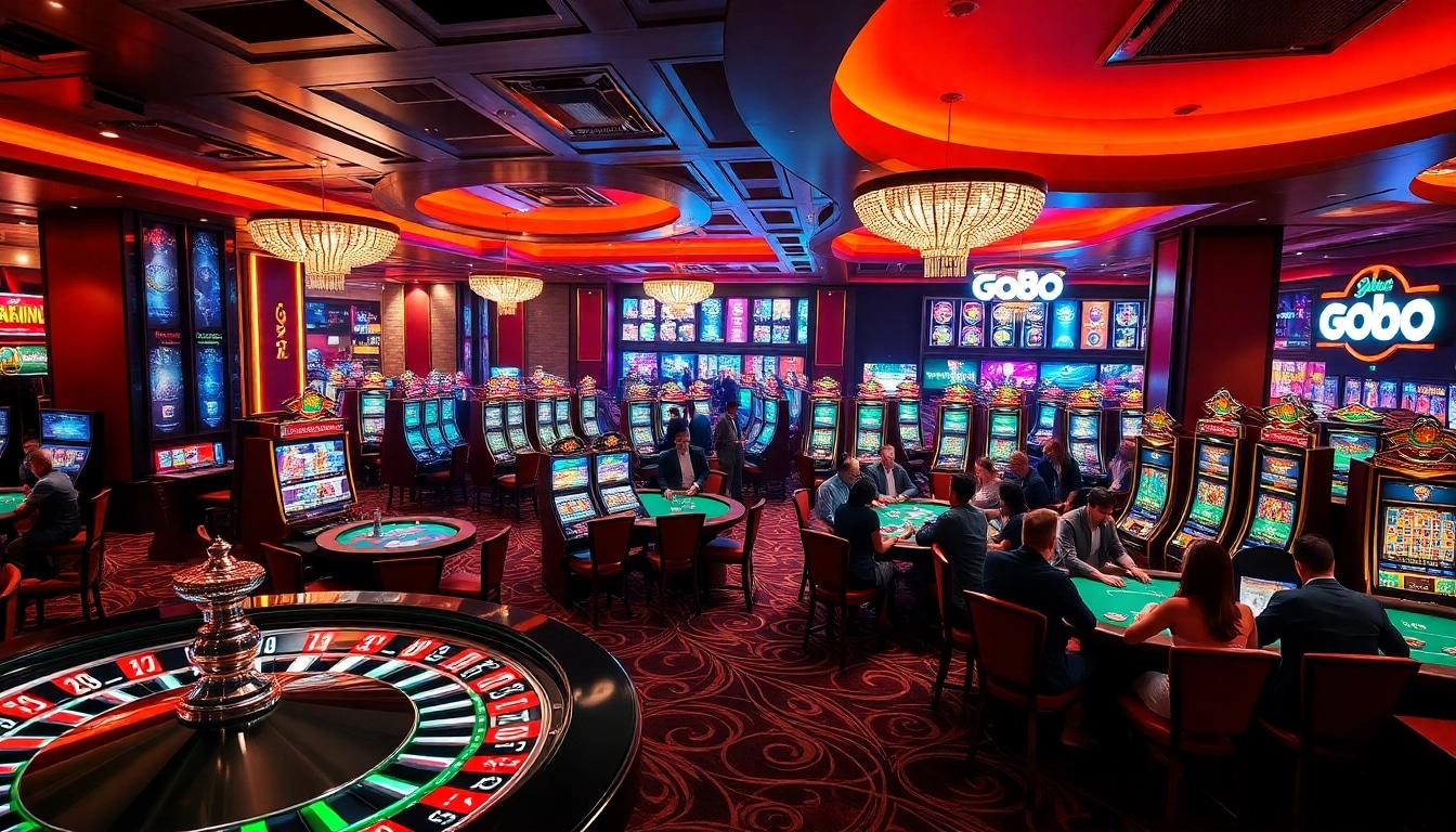 Players enjoying thrilling casino games at go88 with vibrant tables and exciting slots.