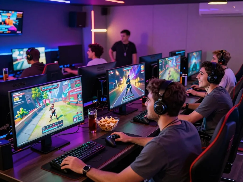 Exciting adult game experience with friends in a vibrant gaming lounge.