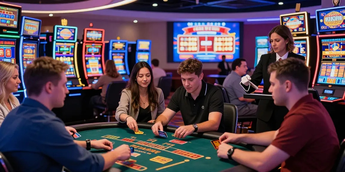 Players enjoying credit card casinos atmosphere with vibrant gaming activities and bright promotions.