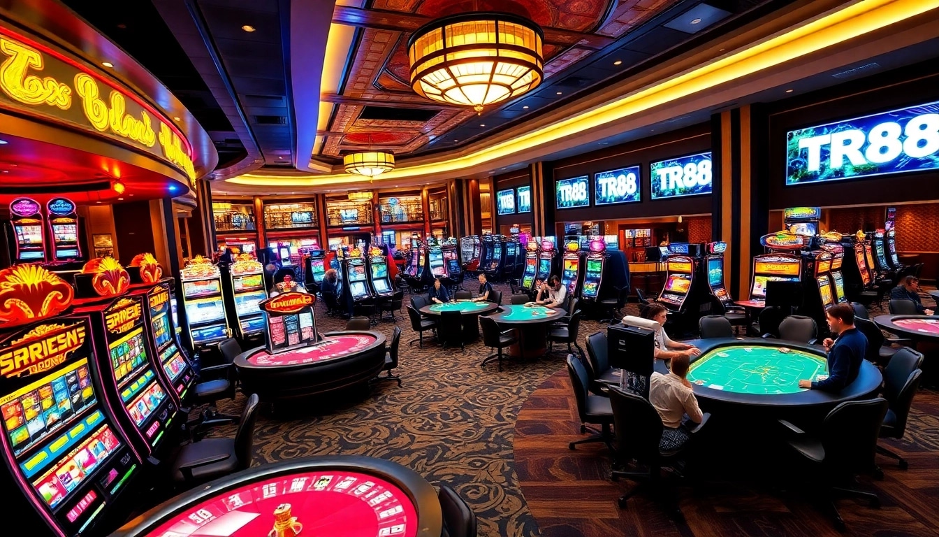 Experience the thrill of gambling at TR88 with vibrant gaming tables and luxury decor.
