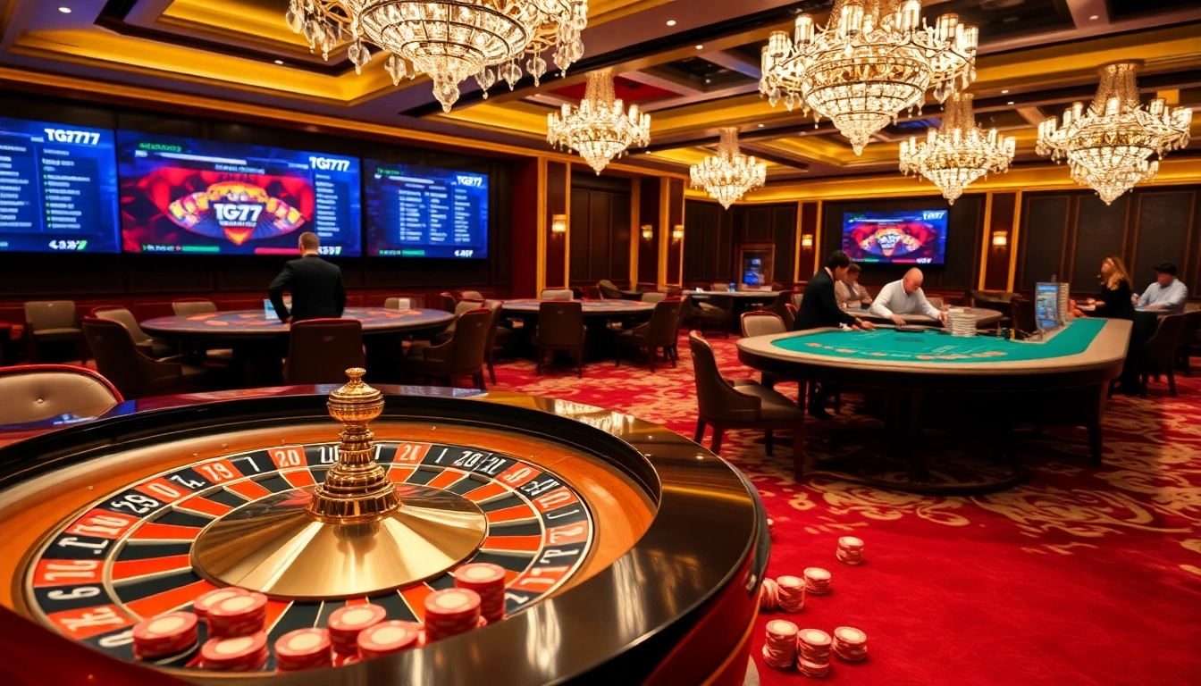 Experience the excitement of TG777 as players engage at a vibrant casino table with lively betting atmosphere.