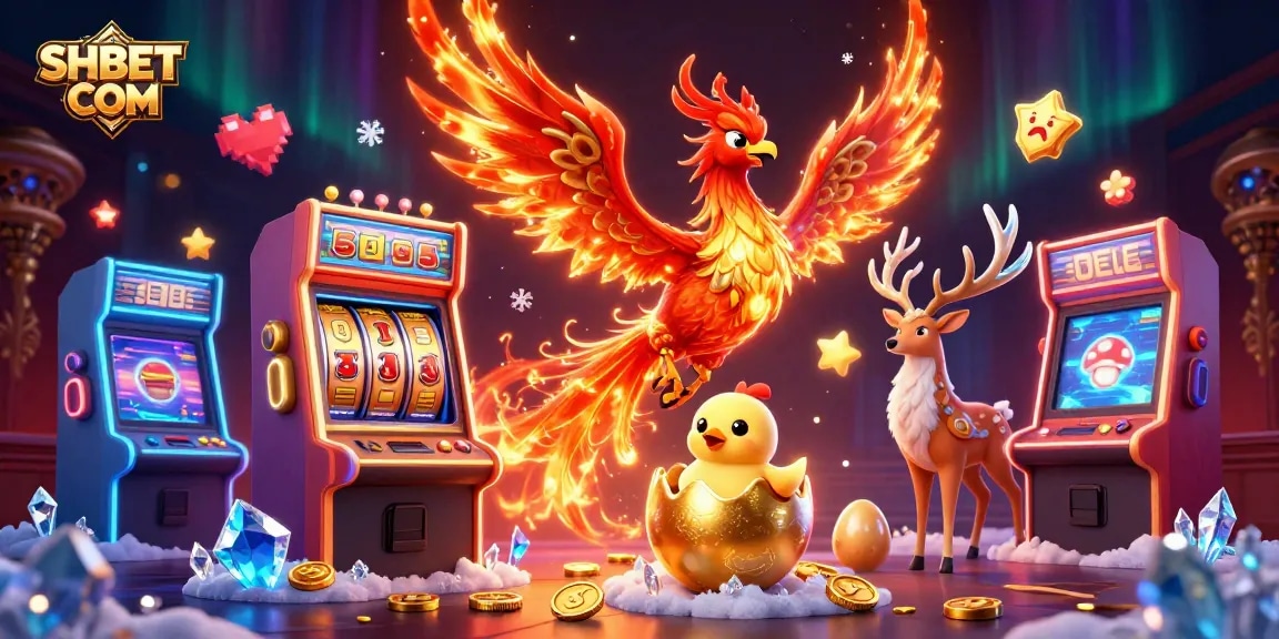 Spin the reels of SHBET COM with the fiery phoenix and vibrant gaming elements in action.
