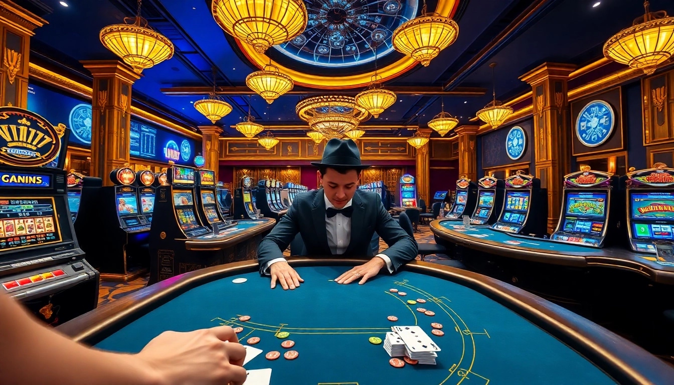 Players enjoying a thrilling game at Vin777 casino with chips and cards on the table.