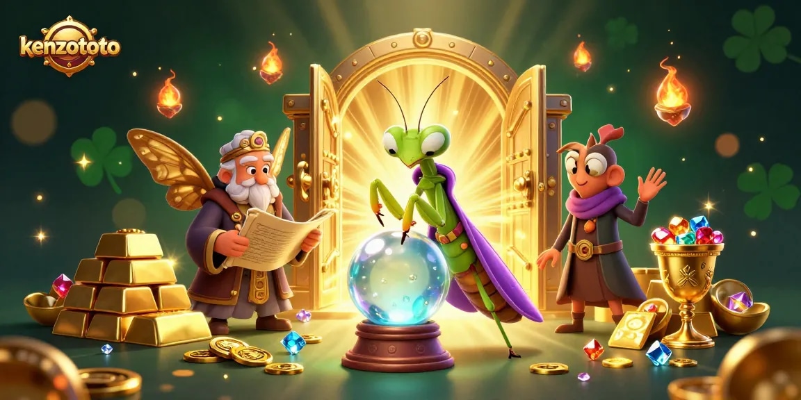 Kenzototo players experience fortune with 3D illustration of fortune teller and treasures.