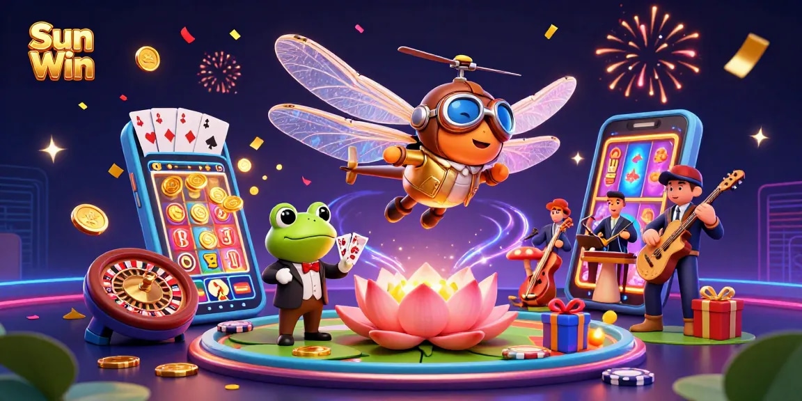 Engage with Sun Win's thrilling gaming experience featuring vibrant casino elements and dynamic characters.