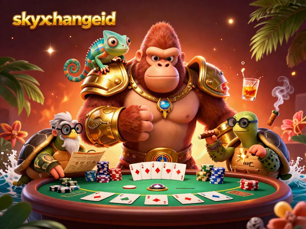 Engage in thrilling poker action at skyxchangeid with a powerful gorilla king and dynamic characters.