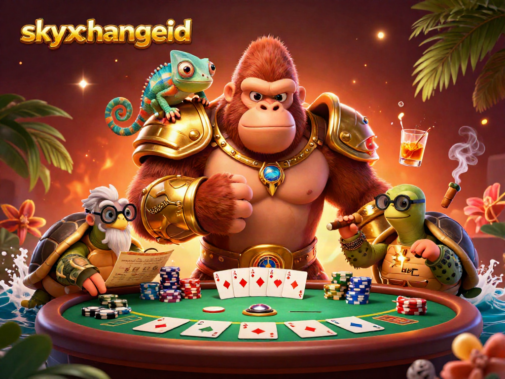 Engage in thrilling poker action at skyxchangeid with a powerful gorilla king and dynamic characters.
