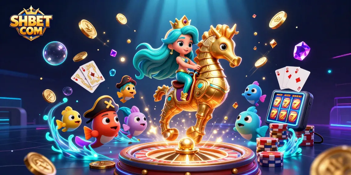 Experience thrilling prizes and games at SHBET COM with vibrant casino-themed characters.