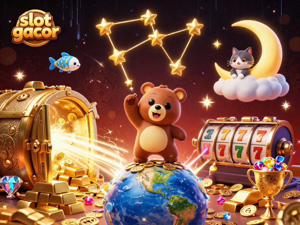 Spin the reels with slot gacor and uncover shimmering treasures amidst a dazzling casino scene.
