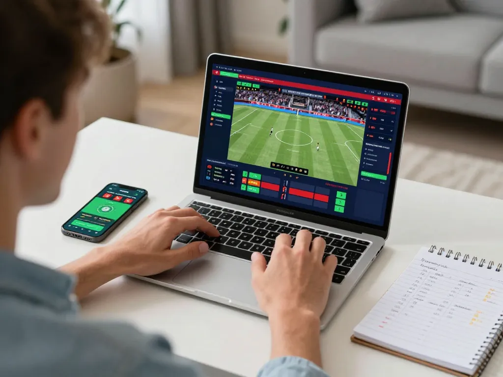 Engaging online sports betting scene with soc88 displayed on a laptop, showcasing dynamic betting activity and strategies.