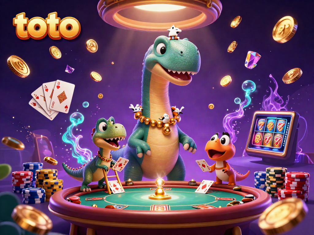Engage in thrilling toto gaming with a vibrant 3D casino scene featuring dynamic characters.