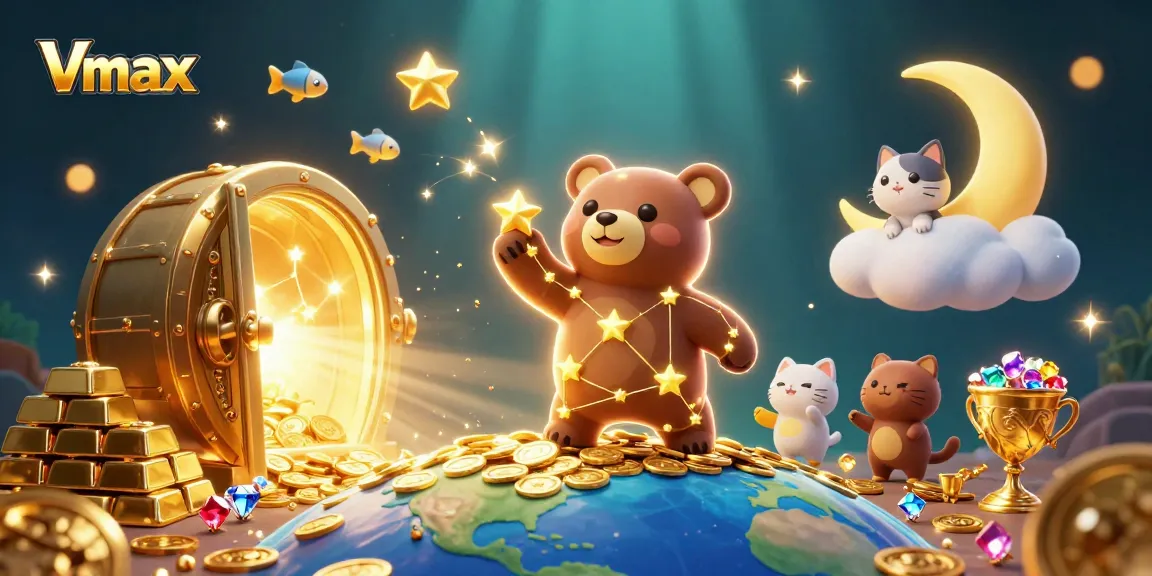 Play exciting games at Vmax casino while gathering treasure under a starry night sky.