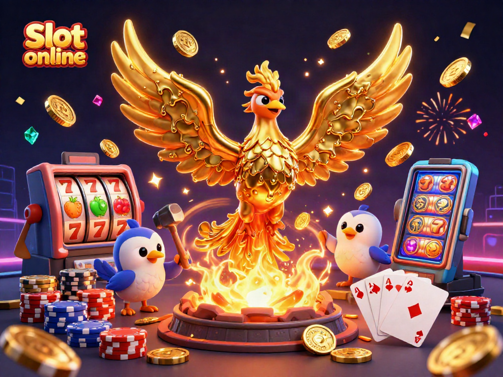 Experience captivating Slot online action with a golden phoenix and dynamic gaming elements.