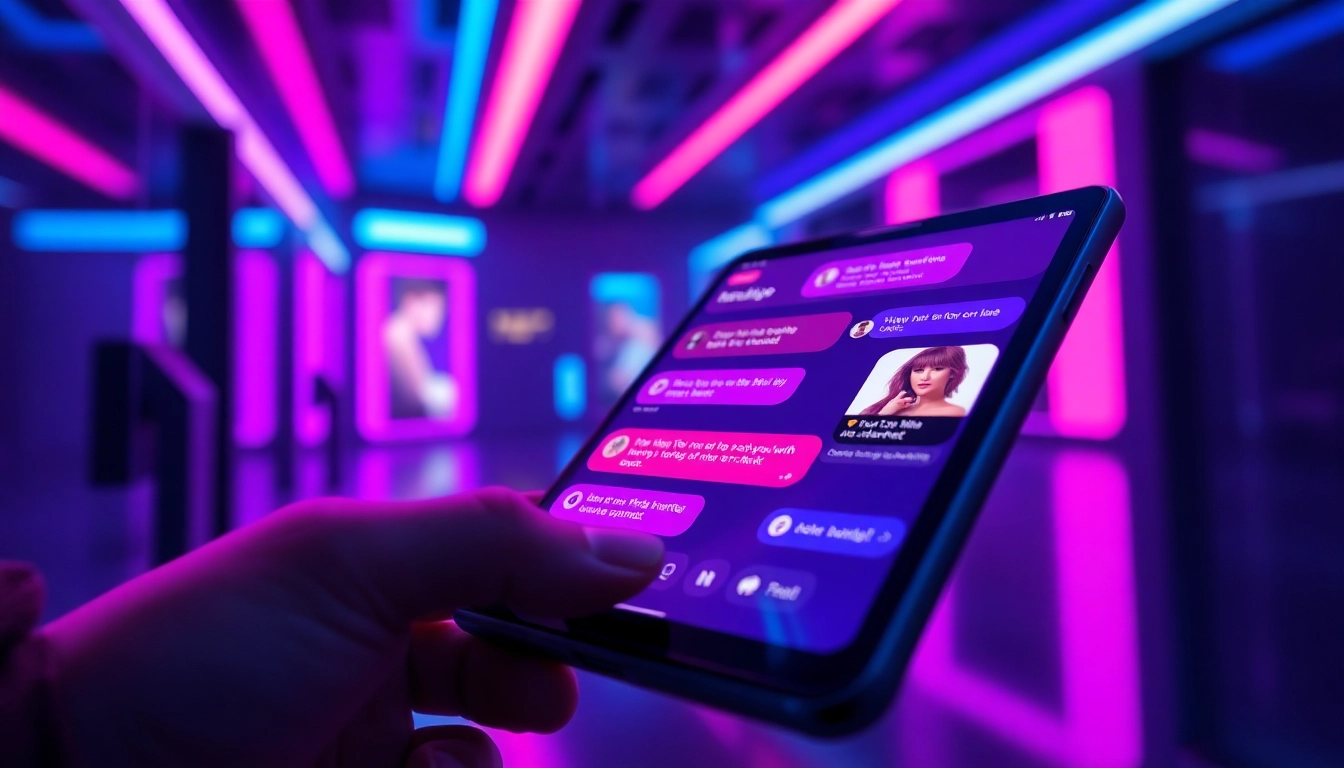 NSFW Character AI chat interface in a futuristic digital setting.