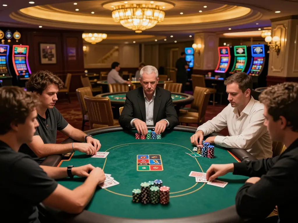 Experience thrilling poker gameplay at betbet's upscale casino with vibrant ambiance and strategic atmosphere