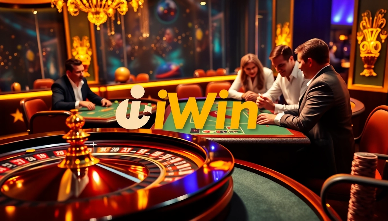Experience the excitement of iWin with vibrant casino tables and engaging digital gambling elements.