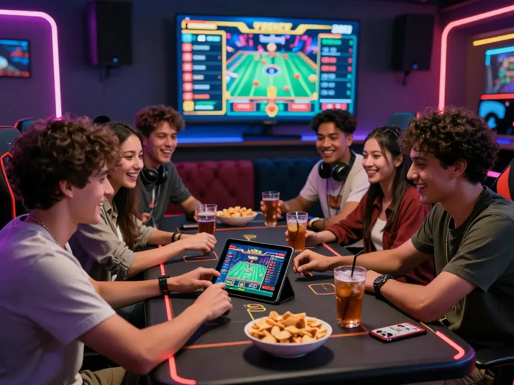 Group enjoying live casino games on bong99 with engaging gameplay and snacks.