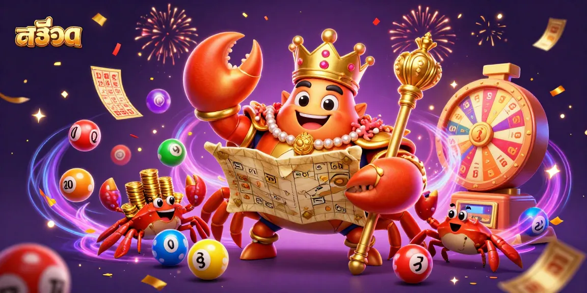 Engage in thrilling สล็อต action with a massive crab emperor surrounded by colorful gaming elements.