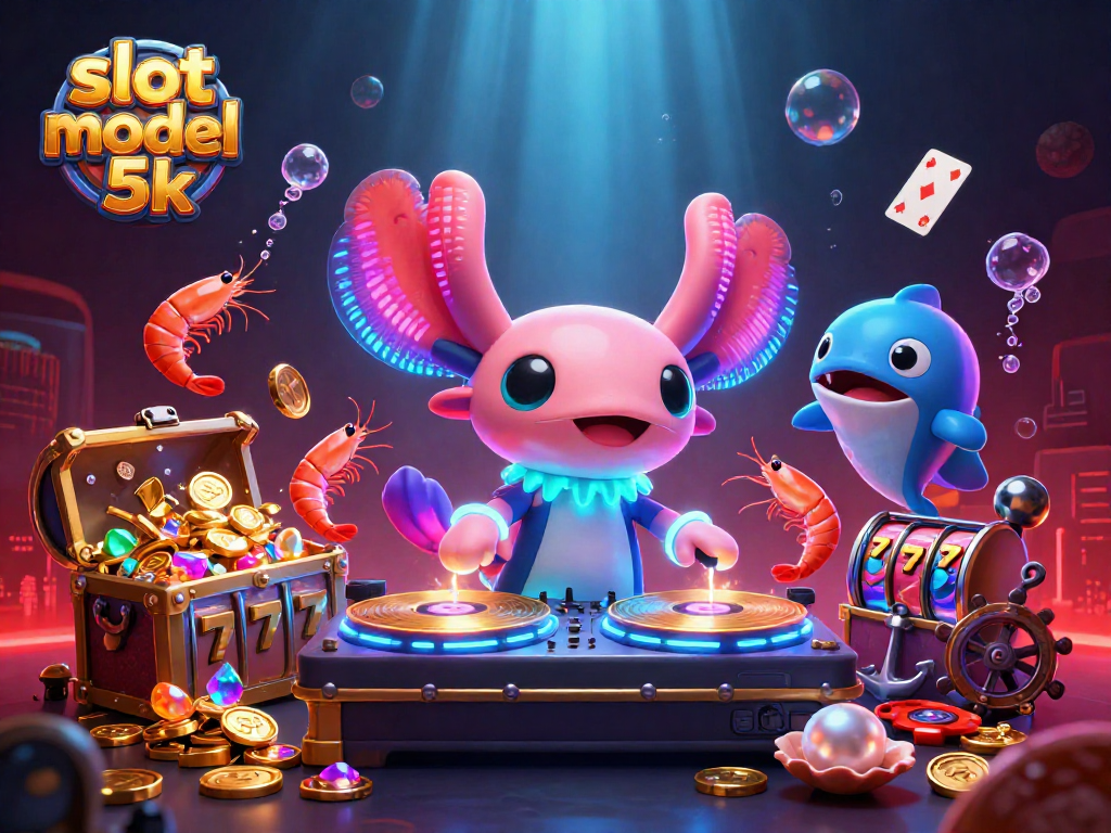 Experience excitement with slot modal 5k as vibrant aquatic characters spin gold records amidst colorful gaming elements.