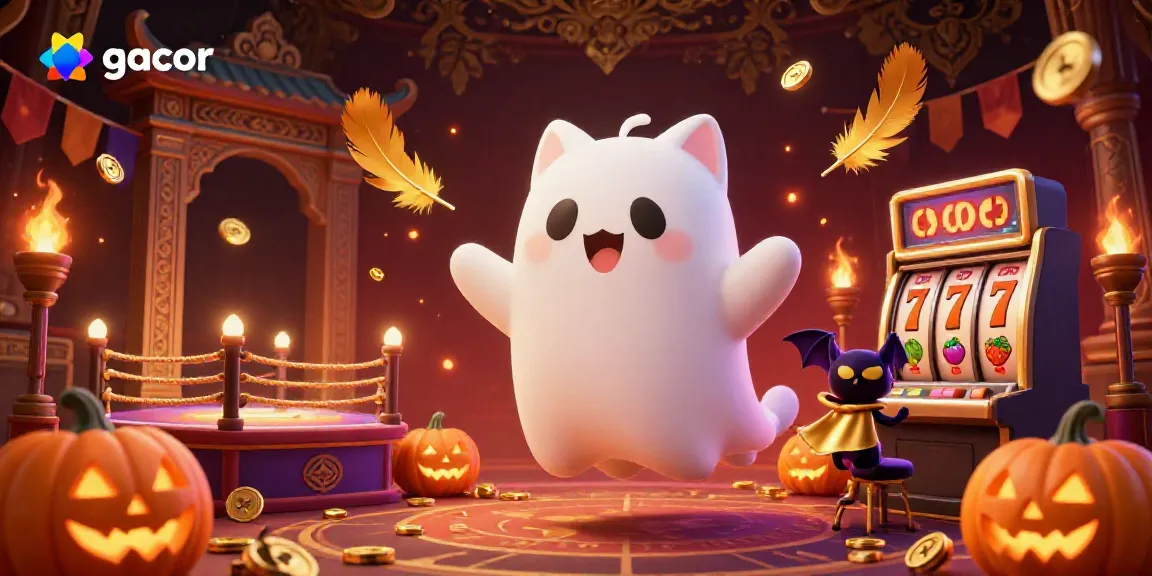 Experience the thrill of slot gacor in a haunted casino with a friendly ghost cat.