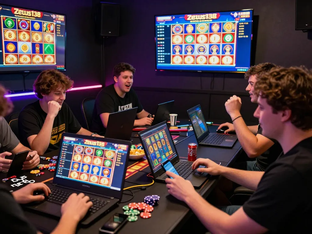 Players enjoying the excitement of Zeus138 slot games in a vibrant gaming atmosphere.
