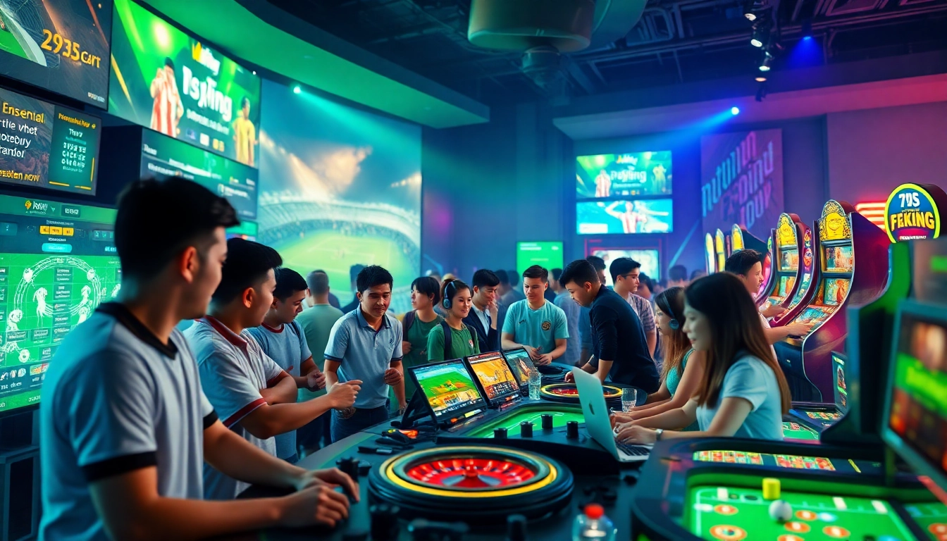 Dynamische Gaming-Szene mit Spielern, die die Online-Wettplattform von 79king in lebhaften Farben genießen.