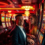 Slot Game yang menarik dengan mesin slot yang berwarna-warni dan pemain yang bersemangat.
