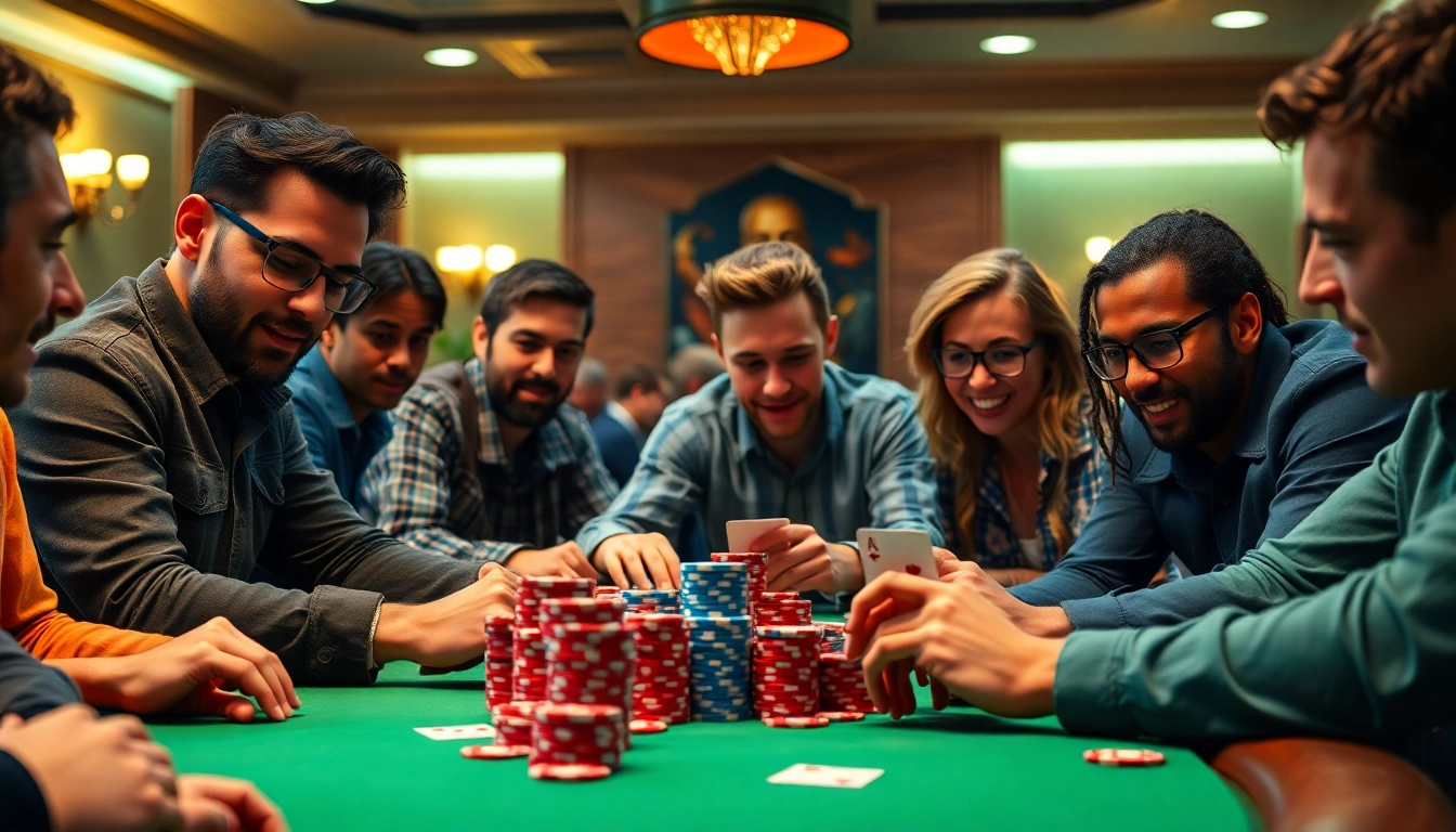 Engage in an exciting Poker Game with players showing intense focus and strategic gameplay.
