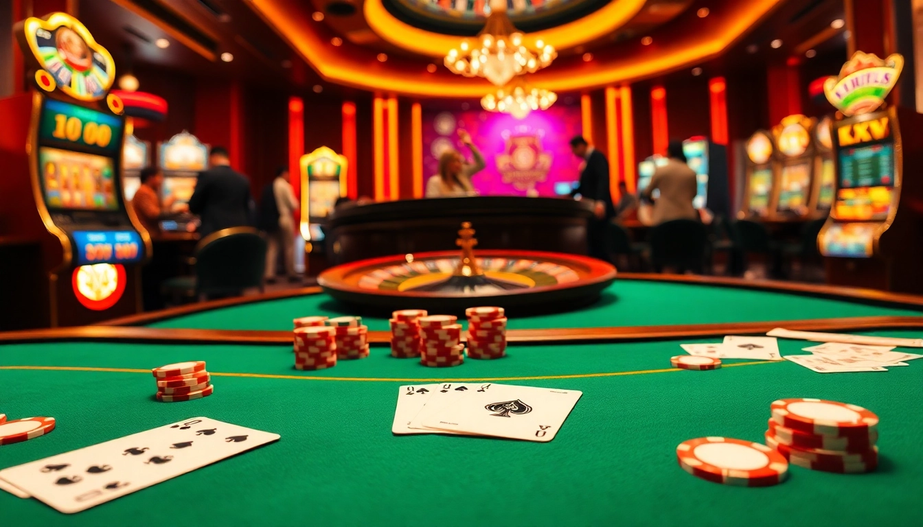 Engaged players at OK9 CASINO placing bets on poker and roulette, showcasing the thrill of online gaming.