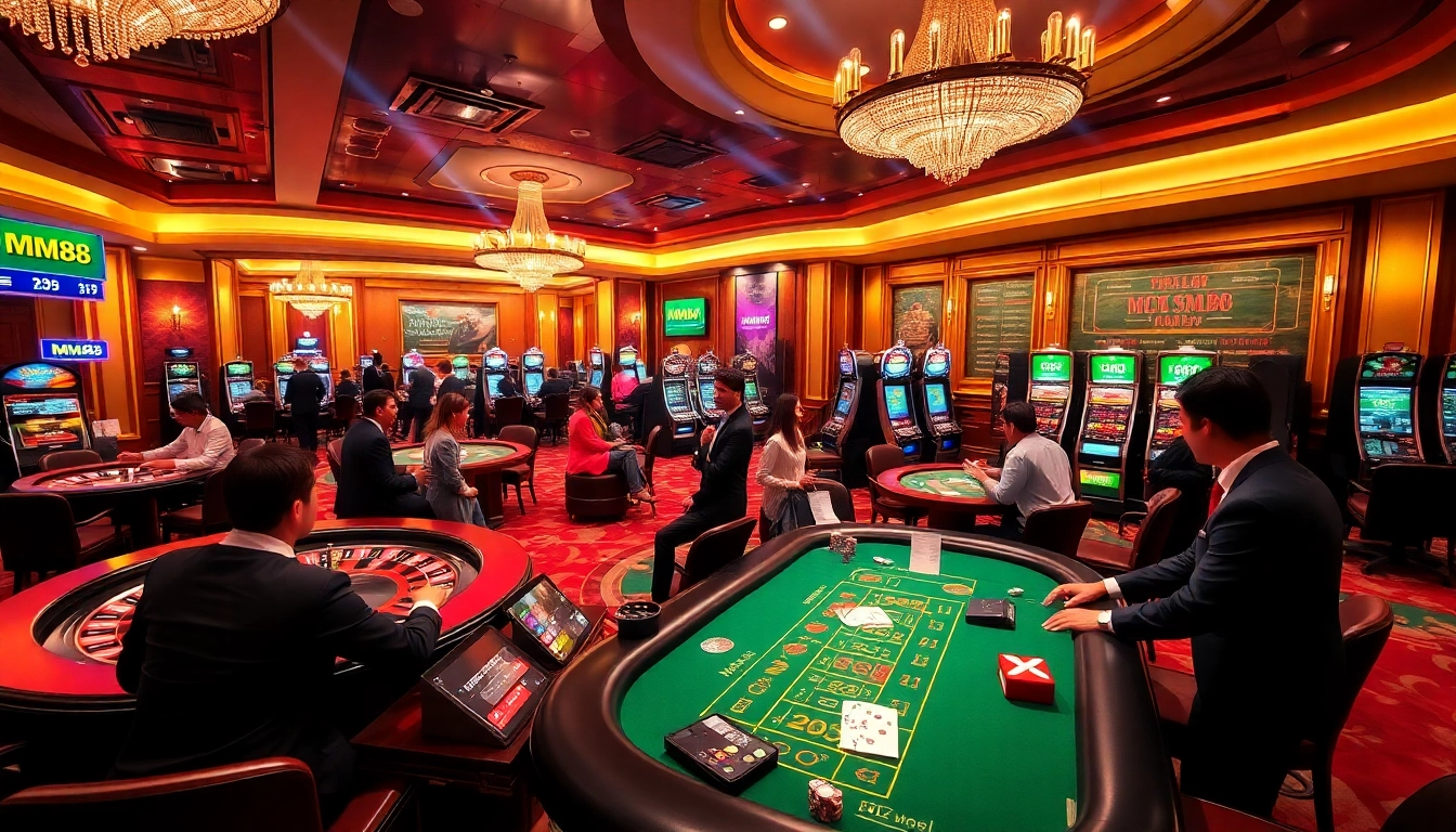 Experience the excitement of MM88's casino games with vibrant tables and busy players.