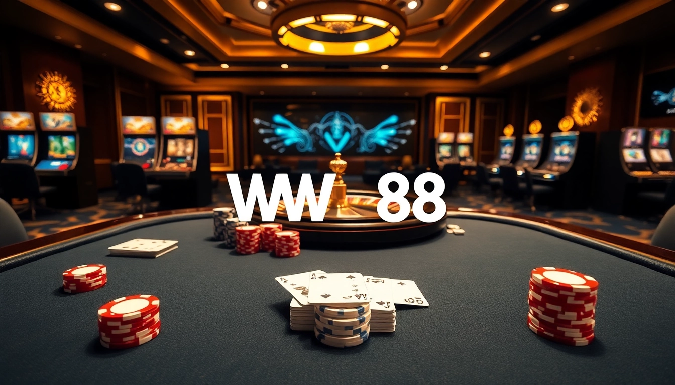 Engage in thrilling gameplay at WW88 with vibrant casino tables and poker chips.