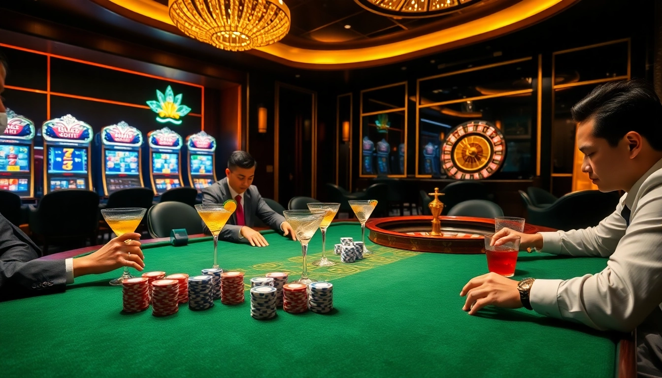 Elevate your gaming experience at kkwin.black with an upscale casino scene featuring poker and roulette.